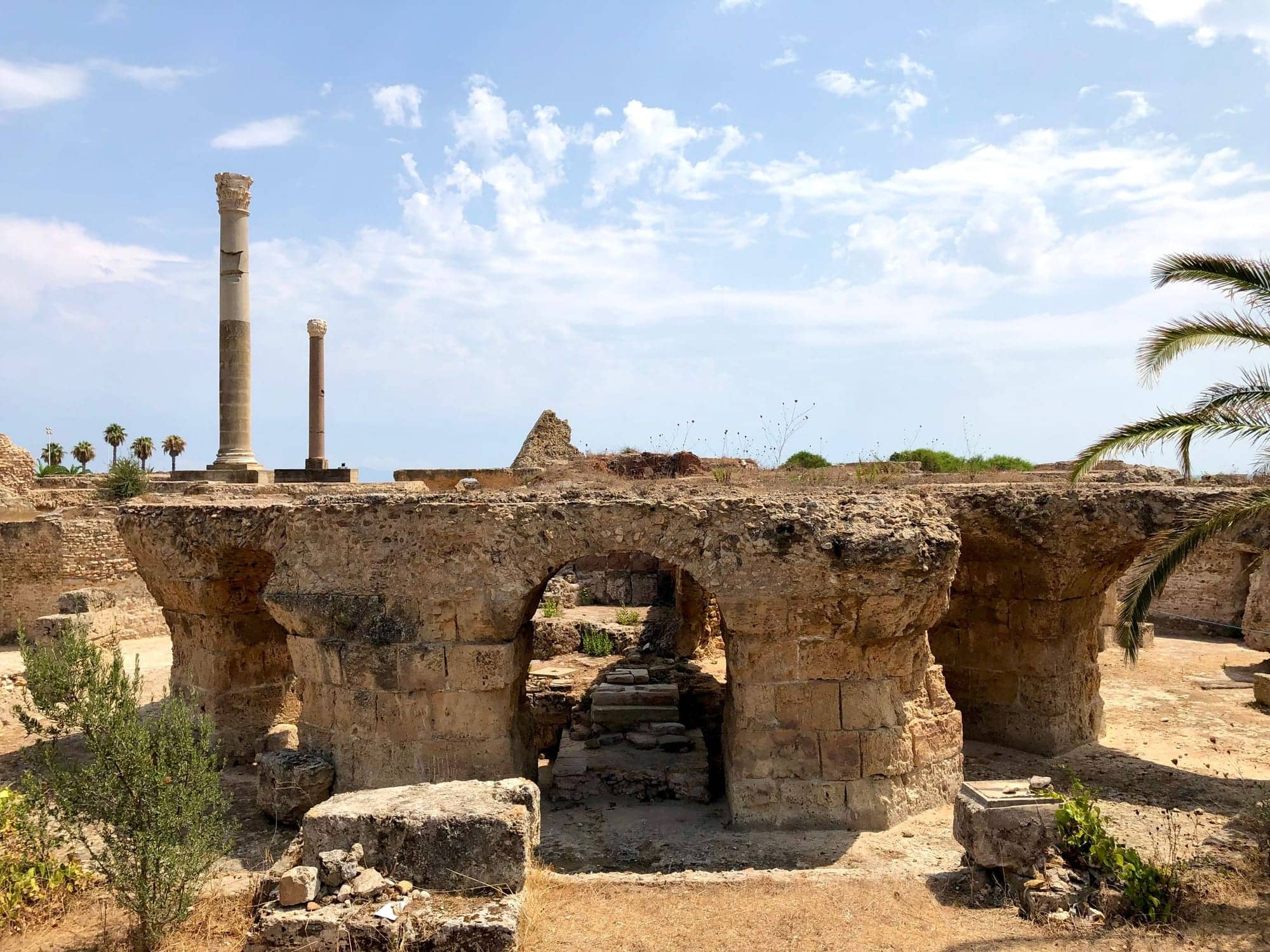 Roman columns of Carthage above the Mediterranean